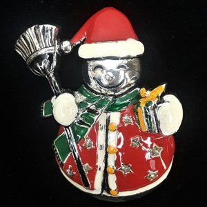 Vintage Snowman Pin Christmas Brooch or Pendant Silver Colored Metal Holiday